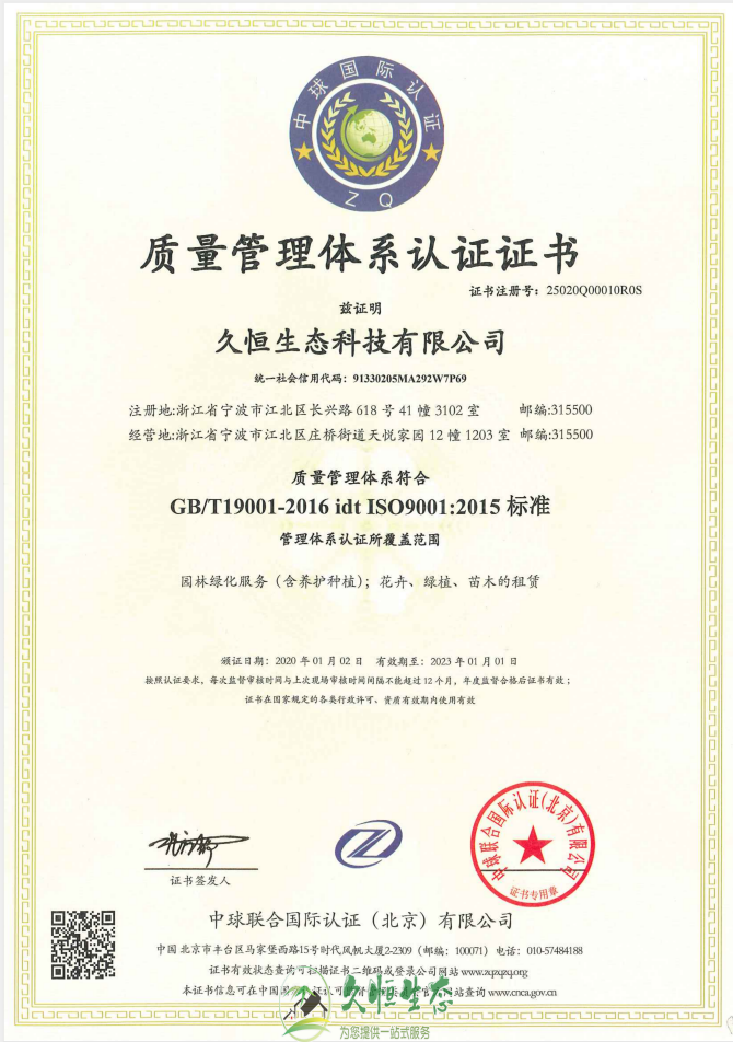 绍兴嵊州质量管理体系ISO9001证书